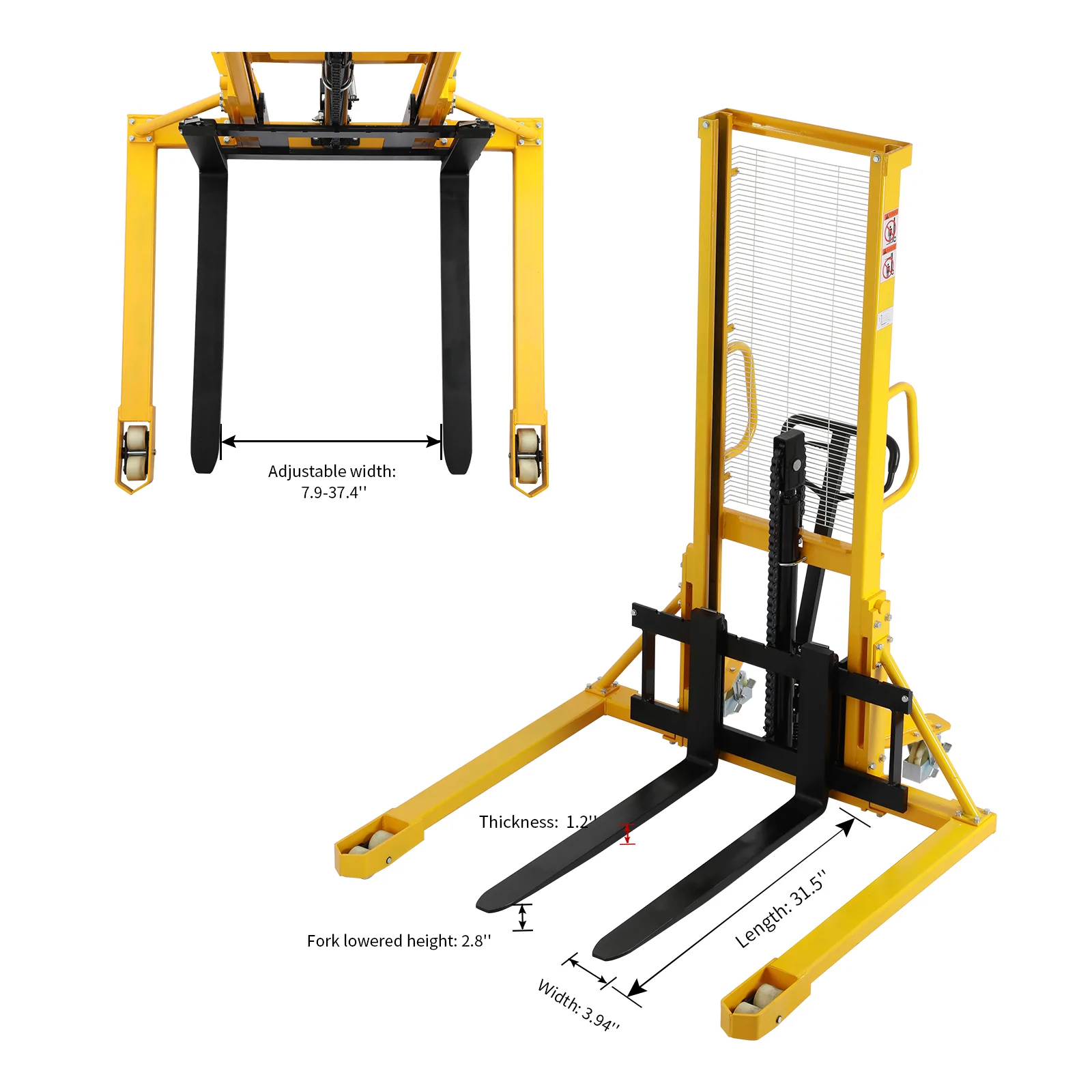 Hydraulic Hand Stacker with Straddle Legs 2200lbs Capacity 63" Lift Height SDJAS1016